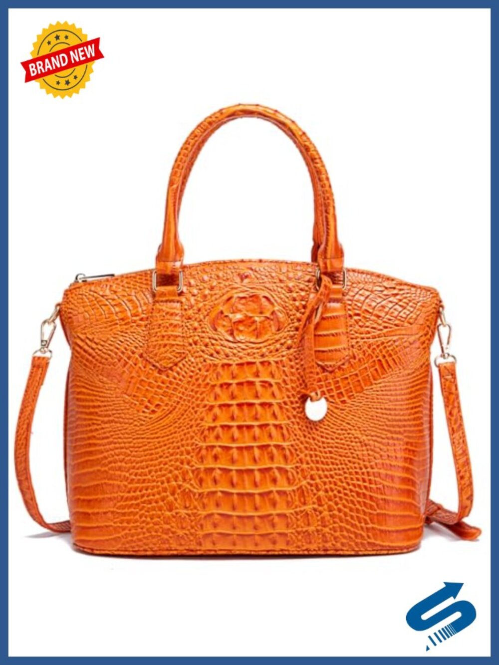 Vegan Leather Crocodile Satchel Handbag with Shoulder Strap